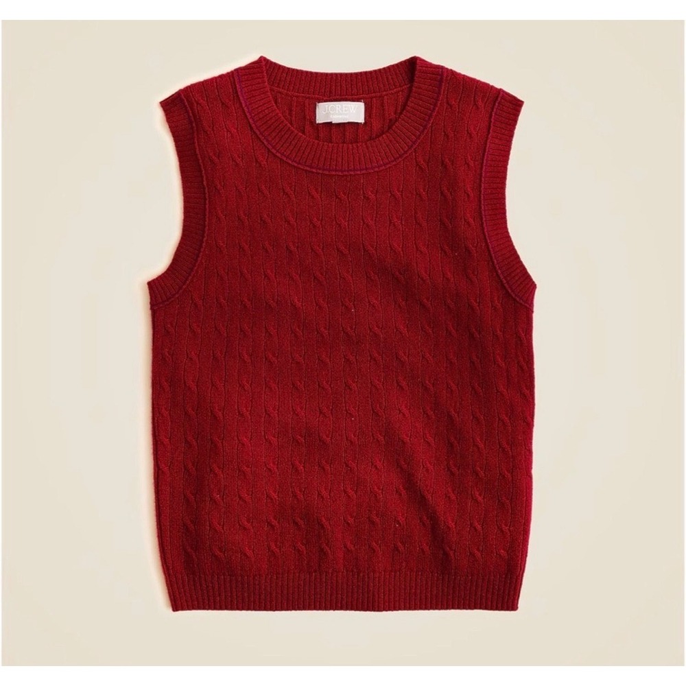 J CREW Cashmere cable-knit sweater shell with contrast trim red XS NWT